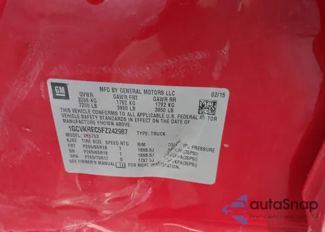 2015 Chevrolet Silverado 1500 2Lt from USA, damaged, VIN 1GCVKREC5FZ242987